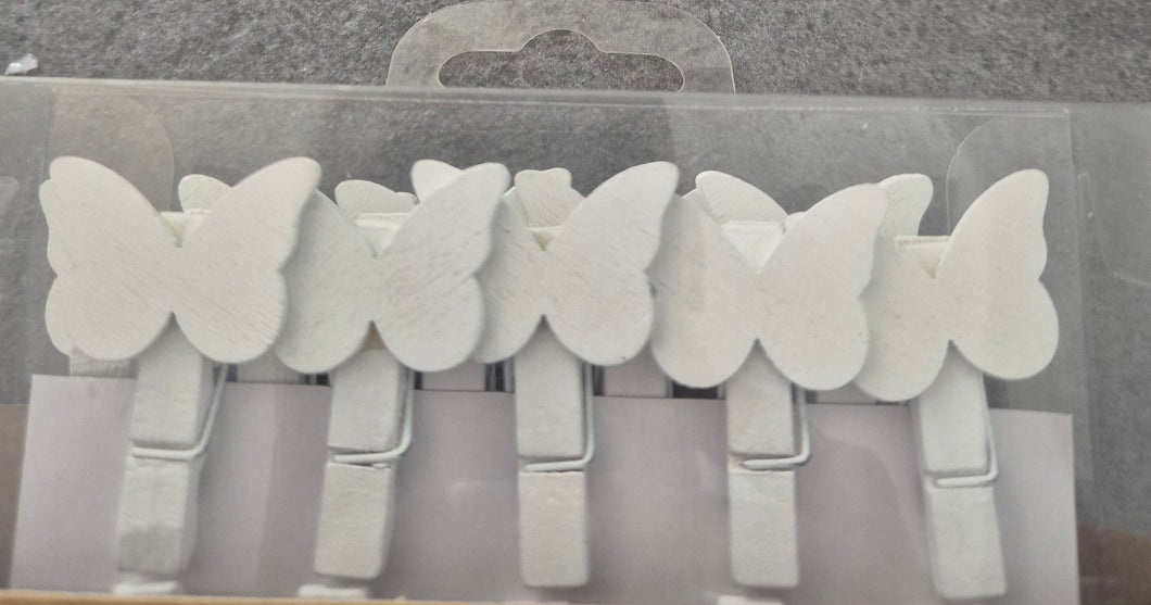 ShokART 20 Vintage White Butterfly Pegs