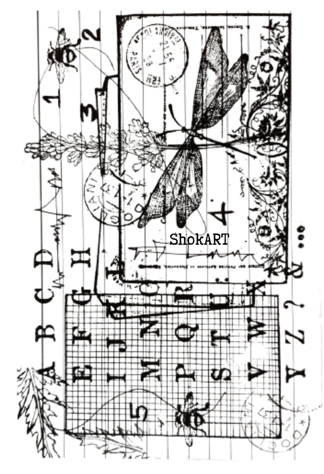 ShokART- Vintage DragonFly A6 Stamp - DA0091