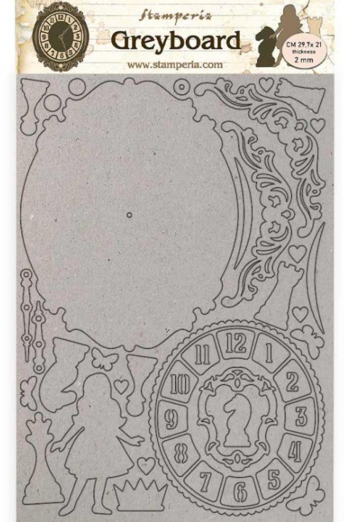 Stamperia Greyboard A4/1 mm -Alice Clock- KLSPDA440
