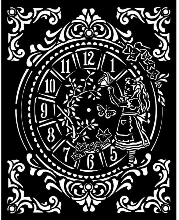 Stamperia Stencil - Thick Stencil -20 x25cm Alice - Clock KSTD090