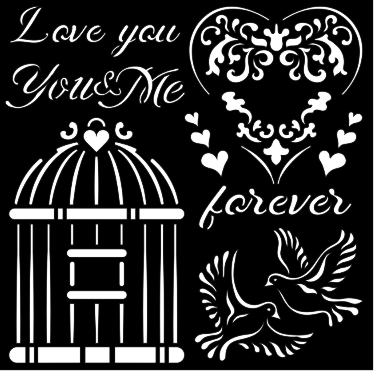 Stamperia 18 x 18 Flexible Stencil You & Me Love Me KSTDQ66