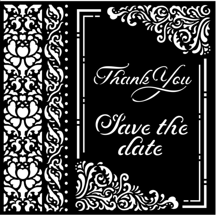 Stamperia 18 x 18 Flexible Stencil You & Me Save The Date KSTDQ67