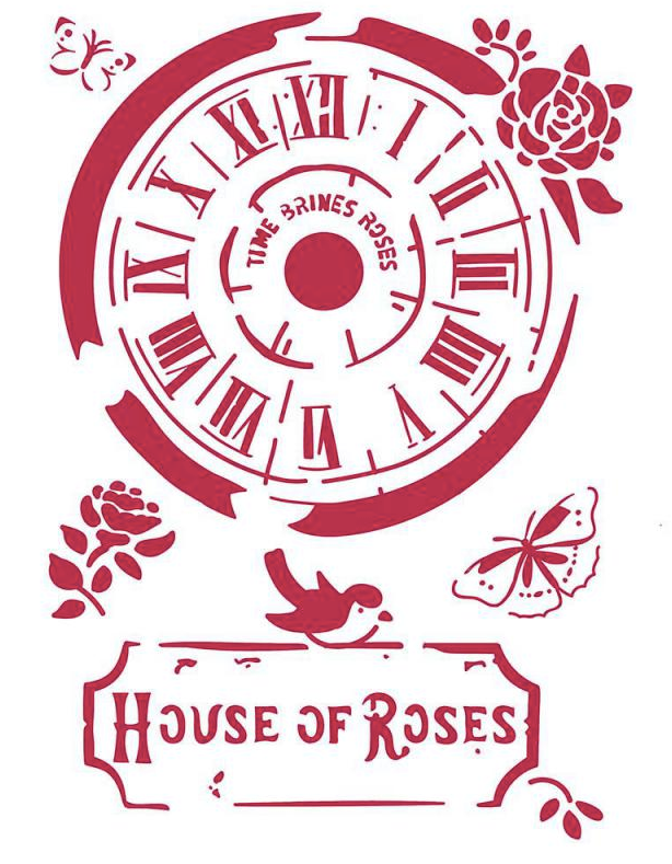 Stamperia Stencil - Flexible transparent 21x29,7cm - Clock House of Roses KSG442