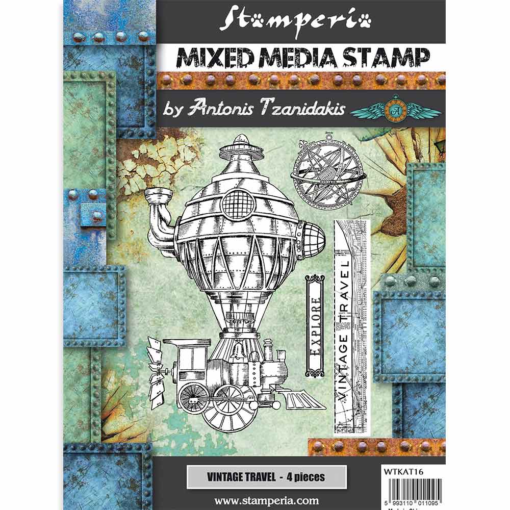 Stamperia Natural Rubber White Stamps 15 by 20cm - Sir Vagabond Vintage Travel- WTKAT16